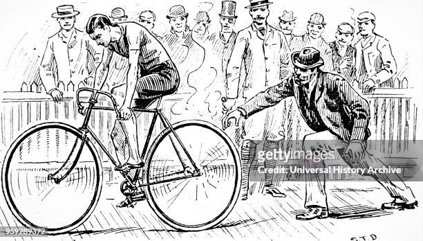 Starting line of a cycle race using bicycles with Michelin tyres. London 1895.