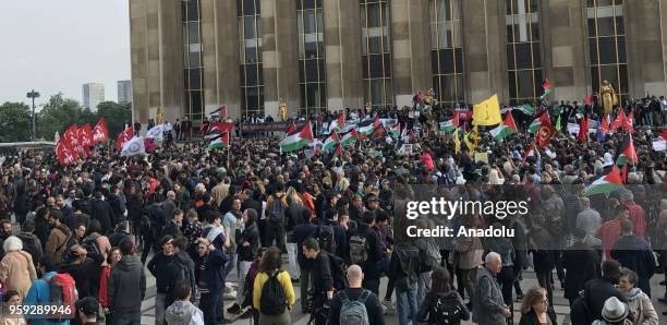 People take part in a rally against United States' plans to relocate the U.S. Embassy from Tel Aviv to Jerusalem and Israeli violence in Gaza at the...