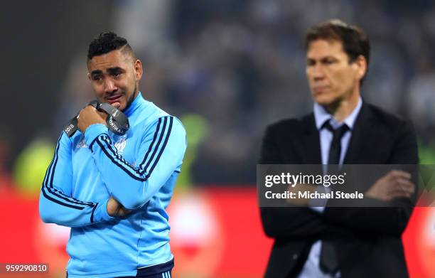 Dimitri Payet of Marseille looks dejected following the UEFA Europa League Final between Olympique de Marseille and Club Atletico de Madrid at Stade...