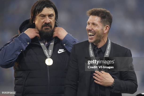 Coach German Burgos of Club Atletico de Madrid, coach Diego Simeone of Club Atletico de Madrid during the UEFA Europa League final match between...