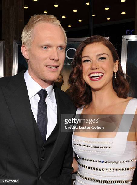 Actors Paul Bettany and Adrianne Palicki attend the "Legion" Los Angeles premiere at ArcLight Cinemas Cinerama Dome on January 21, 2010 in Hollywood,...