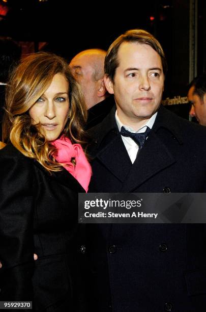 Actors Sarah Jessica Parker and Matthew Broderick attend the opening night of "Present Laughter" on Broadway at the American Airlines Theatre on...