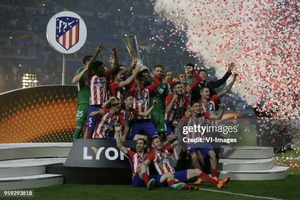 Goalkeeper Jan Oblak of Club Atletico de Madrid, Diego Godin of Club Atletico de Madrid, Koke of Club Atletico de Madrid, Antoine Griezmann of Club...