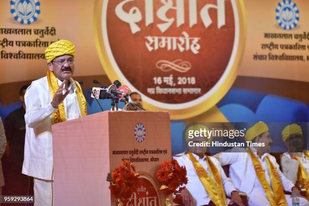 Vice President M. Venkaiah Naidu delivers a convocation address during the 3rd convocation ceremony of Makhanlal Chaturvedi National University of...