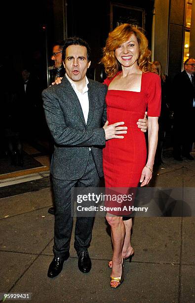 Actor Mario Cantone and director Julie Taymor attends the opening night of "Present Laughter" on Broadway at the American Airlines Theatre on January...