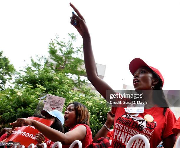 Crowds cheer during the Rally for Respect outside the North Carolina Legislative Building on May 16, 2018 in Raleigh, North Carolina. Several North...