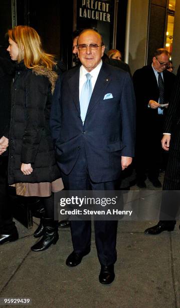 Music producer Clive Davis attends the opening night of "Present Laughter" on Broadway at the American Airlines Theatre on January 21, 2010 in New...