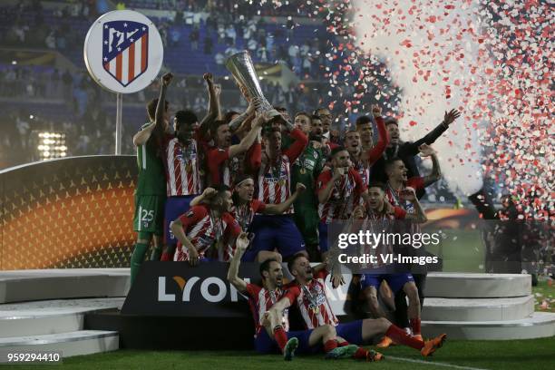 Goalkeeper trainer Oscar Ortega of Club Atletico de Madrid, goalkeeper Jan Oblak of Club Atletico de Madrid, Diego Godin of Club Atletico de Madrid,...