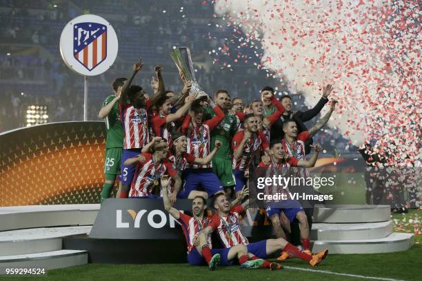 Goalkeeper Jan Oblak of Club Atletico de Madrid, Diego Godin of Club Atletico de Madrid, Koke of Club Atletico de Madrid, Antoine Griezmann of Club...