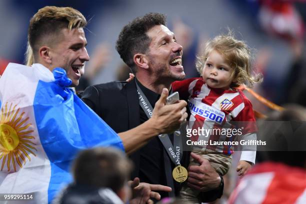 Diego Simeone, Coach of Atletico Madrid celebrates victory after the UEFA Europa League Final between Olympique de Marseille and Club Atletico de...
