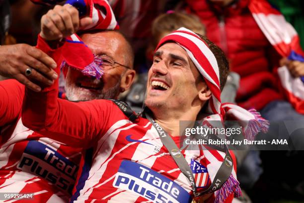 Antoine Griezmann of Atletico Madrid celebrates at the end of the UEFA Europa League Final between Olympique de Marseille and Club Atletico de Madrid...