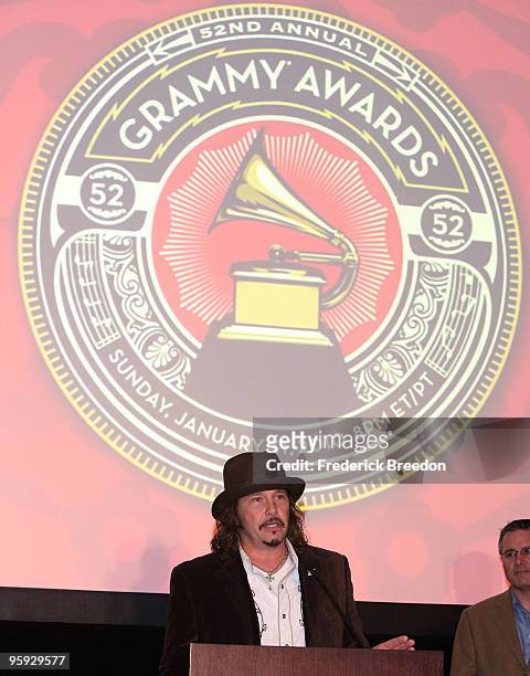 George Flanigen, Chair of the Board of Trustees, speaks at the GRAMMY Nominee Party at the Loews Vanderbilt Hotel on January 21, 2010 in Nashville,...