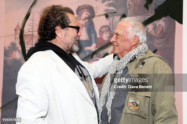 Painter Julian Schnabel and photographer David Bailey attend Pace Gallery Celebrates Julian Schnabel at 6 Burlington Gardens on May 16, 2018 in...