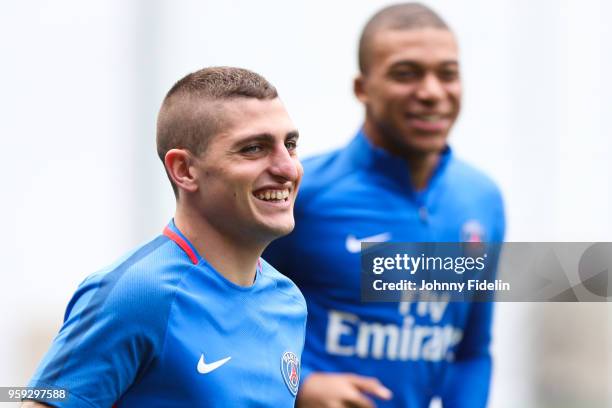 Marco Verratti of PSG during the training session of Paris Saint Germain at Parc des Princes on May 16, 2018 in Paris, France.