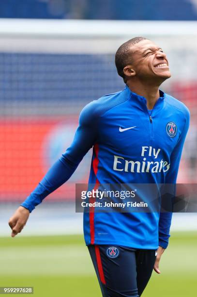 Kylian Mbappe of PSG during the training session of Paris Saint Germain at Parc des Princes on May 16, 2018 in Paris, France.
