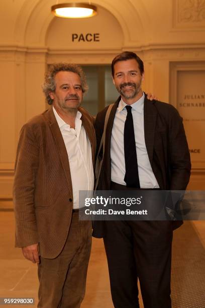 Mark Hix and Patrick Grant attend Pace Gallery Celebrates Julian Schnabel at 6 Burlington Gardens on May 16, 2018 in London, England.