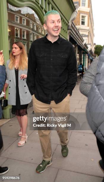 Professor Green seen attending a private view of The Connor Brothers new exhibition 'Call Me Anything But Ordinary' featuring a charity auction in...