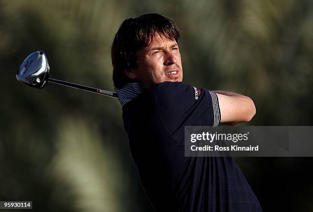 Robert-Jan Derksen of The Netherlands on the 14th tee during the second round of the Abu Dhabi Golf Championship at the Abu Dhabi Golf Club on...