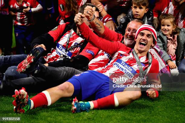 Antoine Griezmann of Club Atletico de Madrid celebrates after winning the UEFA Europa League Final between Olympique de Marseille and Club Atletico...