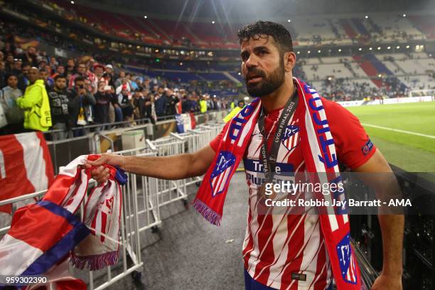 Diego Costa of Atletico Madrid celebrates at the end of the UEFA Europa League Final between Olympique de Marseille and Club Atletico de Madrid at...
