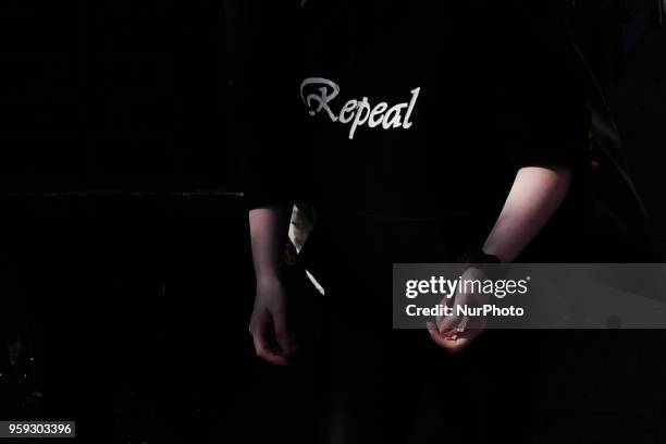 Girl wears Pro-Choice bumper in relation to the referendum to repeal the eighth amendment of the Irish constitution seen in Dublin's City Center on...