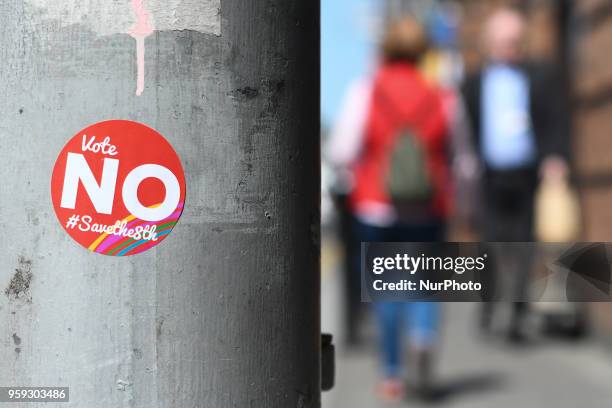 Pro-Life lebel callin for a 'NO' vote in the referendum to retain the eighth amendment of the Irish constitution seen in Dublin's City Center on May...