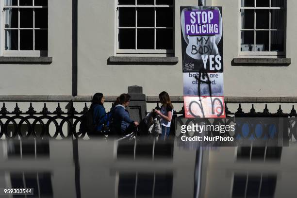 View of Pro-Choice and Pro-Life posters in Dublin's City Center, seen ahead of the referendum in relation to the eighth amendment of the Irish...