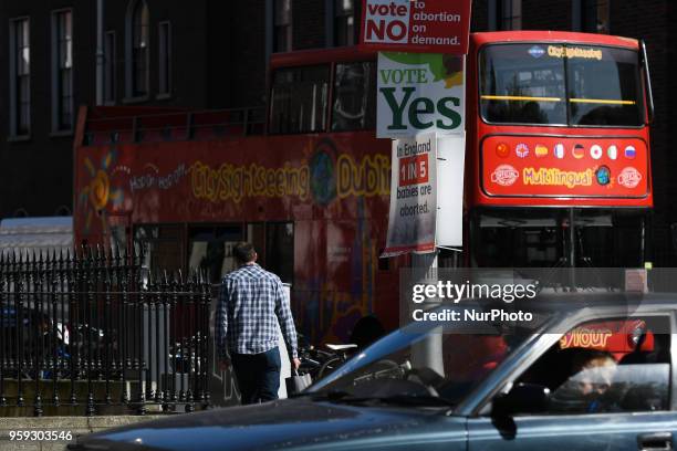 View of Pro-Choice and Pro-Life posters in Dublin's City Center, seen ahead of the referendum in relation to the eighth amendment of the Irish...