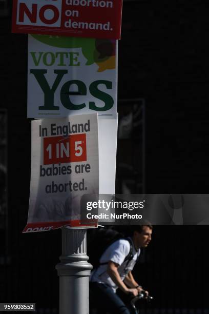 View of Pro-Choice and Pro-Life posters in Dublin's City Center, seen ahead of the referendum in relation to the eighth amendment of the Irish...