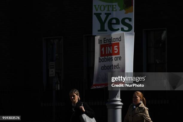 View of Pro-Choice and Pro-Life posters in Dublin's City Center, seen ahead of the referendum in relation to the eighth amendment of the Irish...