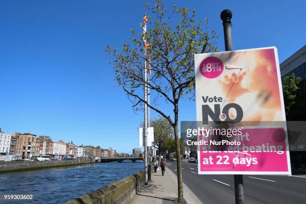 Pro-Life poster calling for a 'NO' vote in the referendum to retain the eighth amendment of the Irish constitution seen near St Patrick Cathedral, in...