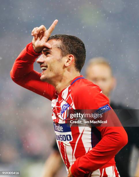 Antoine Griezmann of Athletico Madrid celebrates scoring his second goal during the UEFA Europa League Final between Olympique de Marseille and Club...