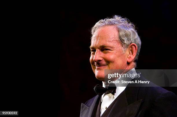 Actor Victor Garber on stage during the curtain call for the opening night of "Present Laughter" on Broadway at the American Airlines Theatre on...