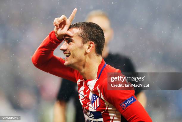 Antoine Griezmann of Athletico Madrid celebrates scoring his second goal during the UEFA Europa League Final between Olympique de Marseille and Club...