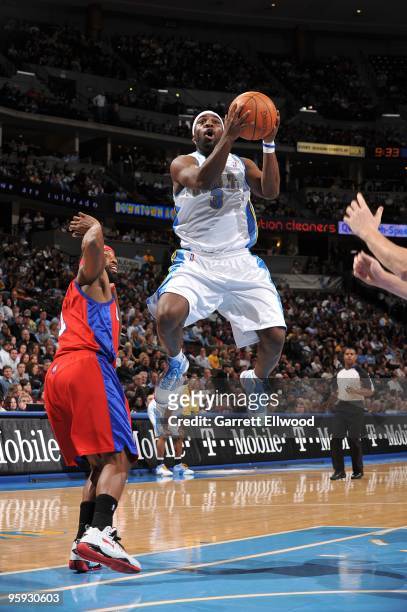 Ty Lawson of the Denver Nuggets goes to the basket against the Los Angeles Clippers on January 21, 2010 at the Pepsi Center in Denver, Colorado. NOTE...