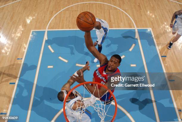 DeAndre Jordan of the Los Angeles Clippers goes to the basket against the Denver Nuggets on January 21, 2010 at the Pepsi Center in Denver, Colorado....