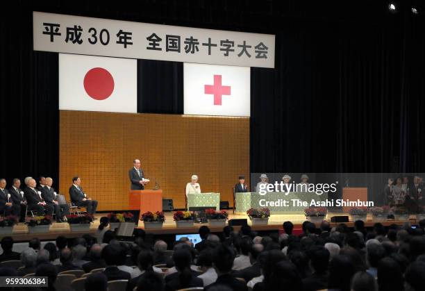 Empress Michiko, Crown Princess Masako, Princess Kiko of Akishino, Princess Nobuko of Mikasa and Princess Hisako of Takamado attend the Japanese Red...