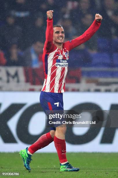 Antoine Griezmann of Club Atletico de Madrid celebrates after scoring his sides second goal during the UEFA Europa League Final between Olympique de...