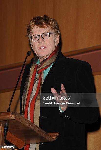 Sundance Institute President and Founder Robert Redford speaks at the "Howl" Premiere during the 2010 Sundance Film Festival at Eccles Theatre on...