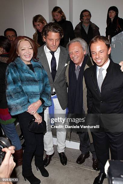 Bedy Moratti, Lapo Elkann, Renato Cardi and Nicolo Cardi attends the Jorg Immendorff show at the Cardi Black Box Gallery on January 21, 2010 in...