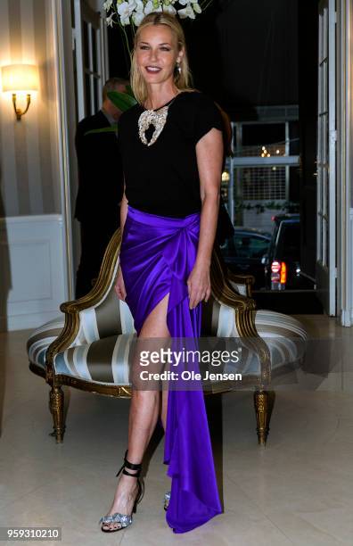 May 16: Connie Nielsen, actress and youth Ambassador at Copenhagen Fashion Summit 2018, attends the Copenhagen Fashion Summit's dinner party at hotel...