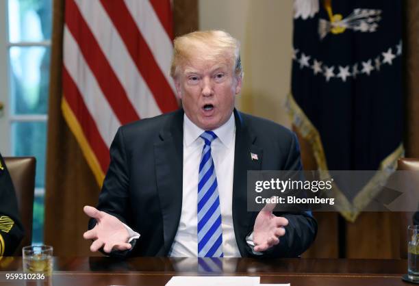 President Donald Trump speaks during a meeting with California leaders and public officials in the Cabinet Room of the White House in Washington,...