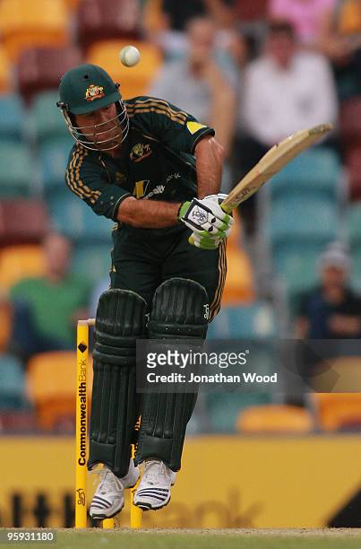 Ricky Ponting of Australia is trapped in front of the wickets during the first One Day International match between Australia and Pakistan at The...
