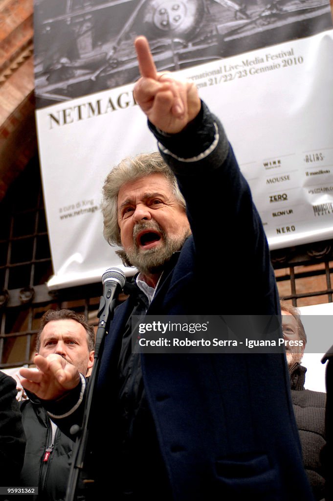 Beppe Grillo Hold Political Meeting In Bologna