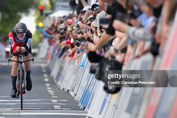 Tejay van Garderen of The United States and BMC Racing Team croses the finish line to win stage four of the 13th Amgen Tour of California 2018 San...