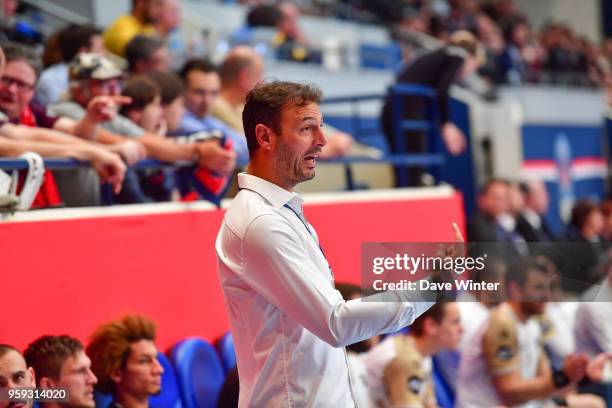 Aix coach Jerome Fernandez during the Lidl StarLigue match between Paris Saint Germain and Aix at Salle Pierre Coubertin on May 16, 2018 in Paris,...