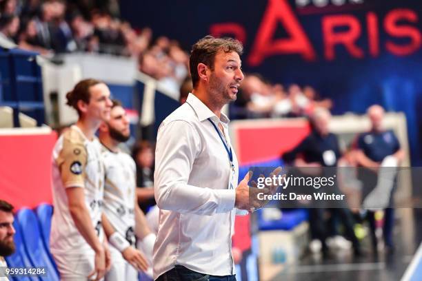 Aix coach Jerome Fernandez during the Lidl StarLigue match between Paris Saint Germain and Aix at Salle Pierre Coubertin on May 16, 2018 in Paris,...