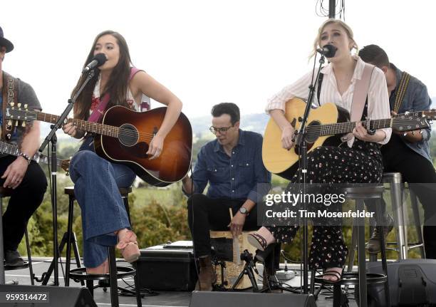 Taylor Dye and Madison Marlow of Maddie & Tae perform at Regusci Winery during Live In The Vineyard Goes Country on May 16, 2018 in Napa, California.