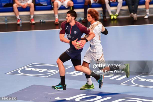 Luka Stepancic of PSG and Ali Zein of Aix during the Lidl StarLigue match between Paris Saint Germain and Aix at Salle Pierre Coubertin on May 16,...