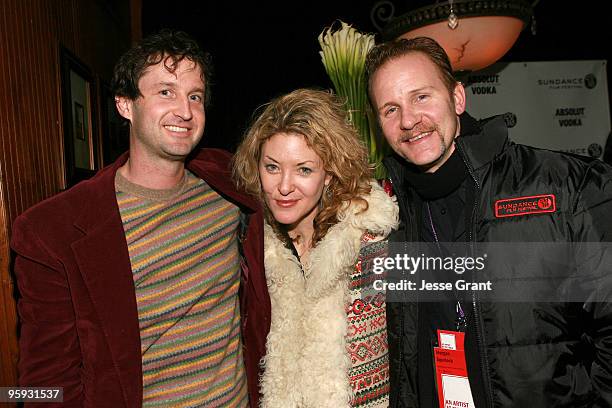 Producer Trevor Groth, director Ondi Timoner and filmmaker Morgan Spurlock attend the 2010 Absolut/CAA Party at Easy Street Restaurant on January 19,...